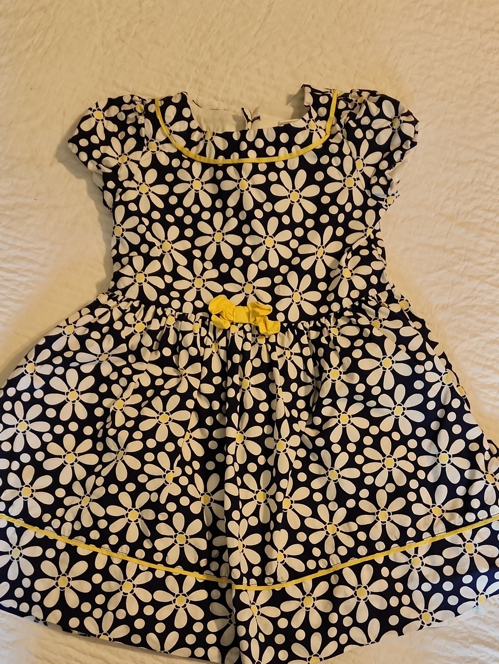 Gymboree Navy White Daisy Dress with Yellow Trim